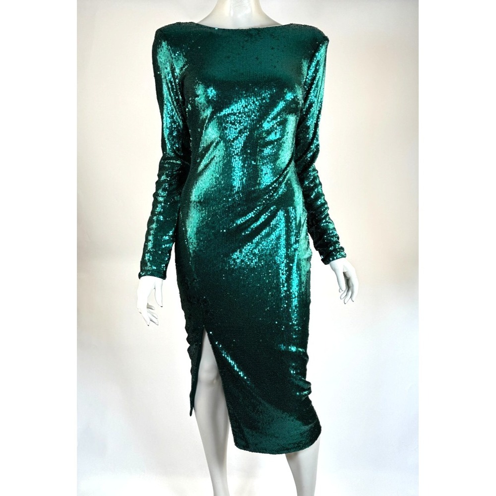 DRESS the POPULATION Natalie Sequin Cocktail Dress Women M NWT Nylon Emerald
